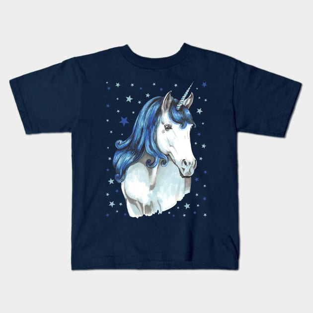 Blue unicorn Kids T-Shirt by Pendientera